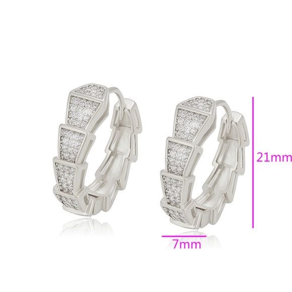 Snake Hoop Earrings Platinum Plated 925 Sterling Silver - Picture 2 of 9